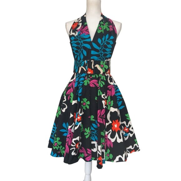 RARE Lillie Rubin Floral Belted Halter Dress Size 6 - Picture 1 of 7